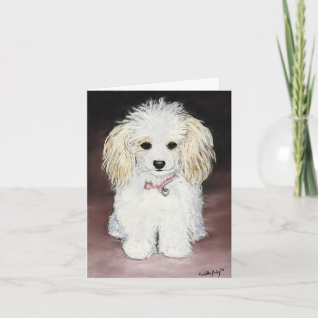 Tarjeta Festiva Toy Poodle Dog Art Notecard (Anverso)