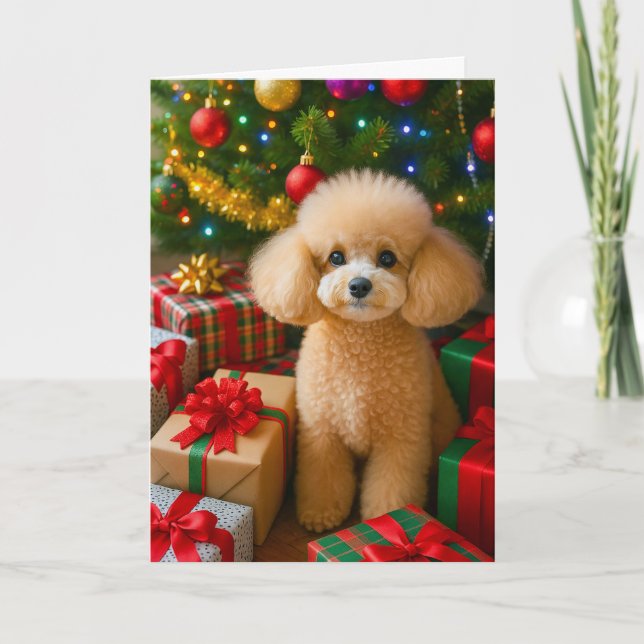 Tarjeta Festiva Toy Poodle Holiday Card (Anverso)