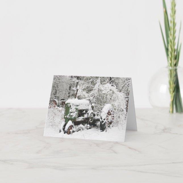 Tarjeta Festiva Tractor cubierto de nieve (Anverso)