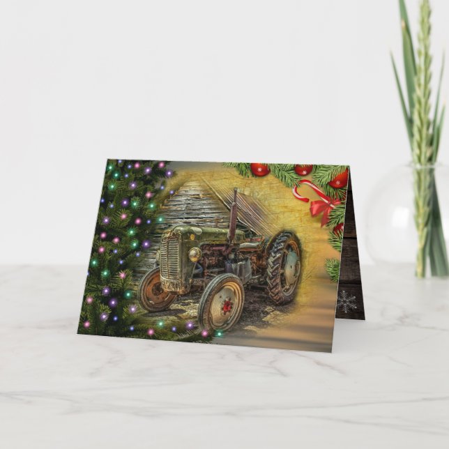 Tarjeta Festiva Tractor de granja de navidades con vacaciones en á (Anverso)