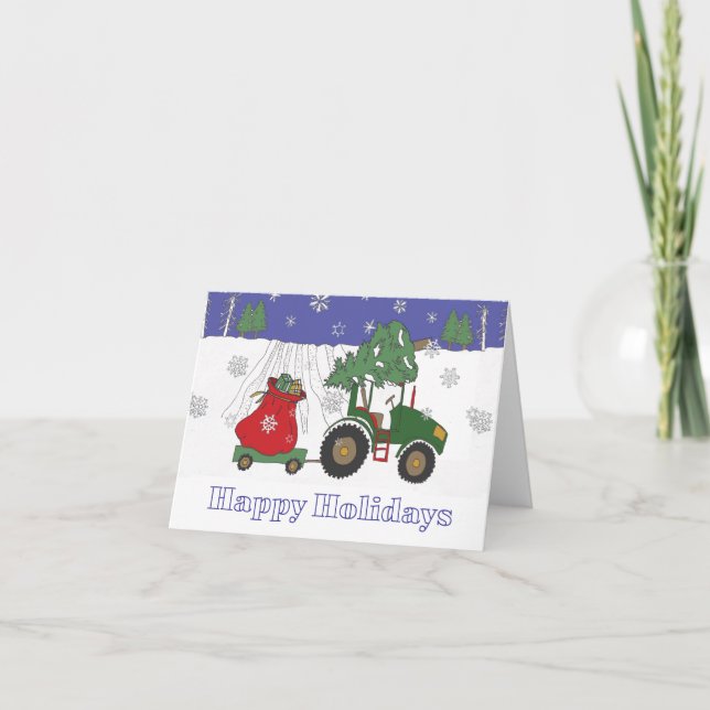 Tarjeta Festiva Tractor en Navidades (Anverso)