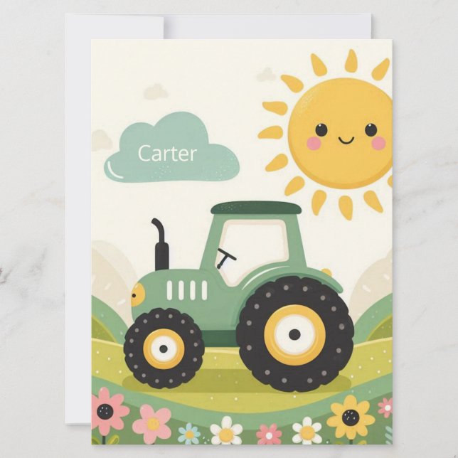 Tarjeta Festiva Tractor/granja personalizado (Anverso)