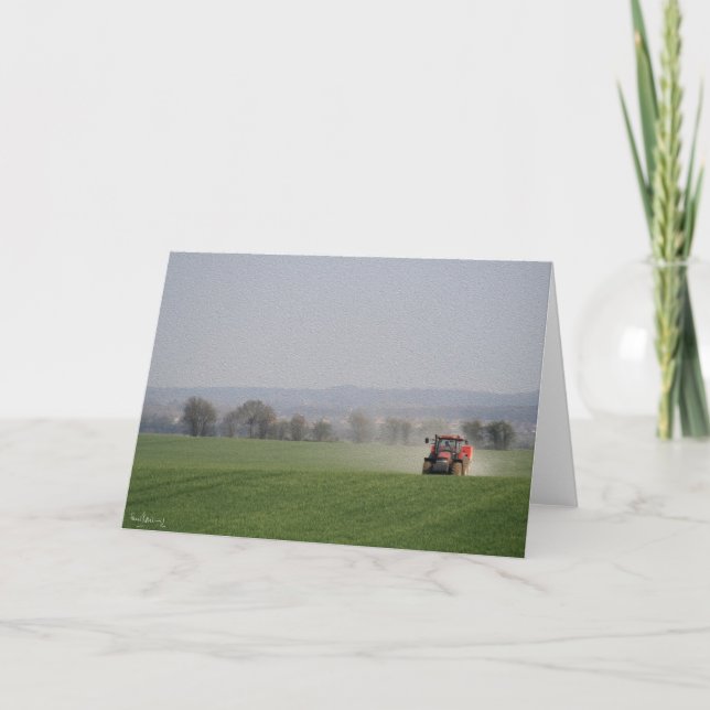 Tarjeta Festiva Tractor Rojo, Shireoaks. (Anverso)