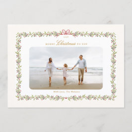 Tarjeta Festiva traditional bow christmas botanical 2 photo frame