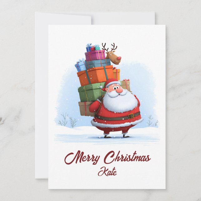 Tarjeta Festiva Traditional Christmas Santa Claus with Reindeer (Anverso)