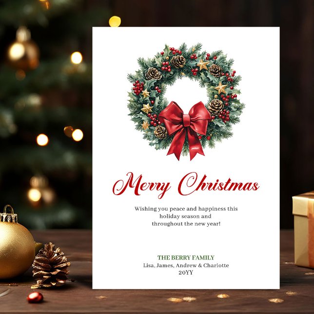 Tarjeta Festiva Traditional Christmas Wreath Greeting Card Design (Traditional Christmas Wreath Greeting Card Design)