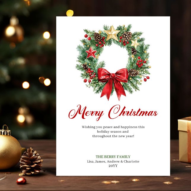 Tarjeta Festiva Traditional Christmas Wreath Holiday Greeting Card (Traditional Christmas Wreath Holiday Greeting Card)
