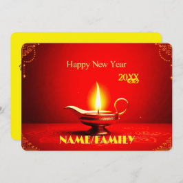 Tarjeta Festiva Traditional Diya Lamp – Elegant Happy New Year