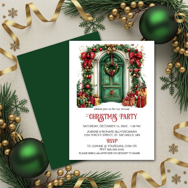 Tarjeta Festiva Traditional Green Door Christmas Decorations Party (Subido por el creador)