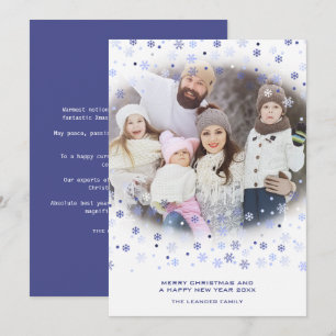 Tarjeta Festiva Traditional Minimalist Blue Snowflakes Photo