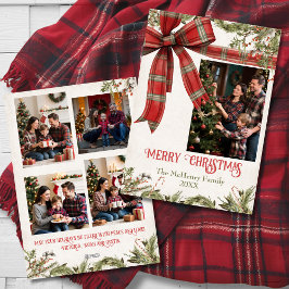 Tarjeta Festiva Traditional Plaid Red Bow Christmas 5 Photos