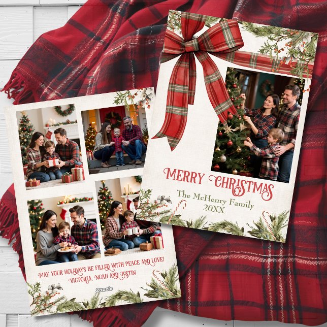 Tarjeta Festiva Traditional Plaid Red Bow Christmas 5 Photos (Subido por el creador)
