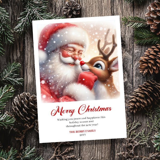 Tarjeta Festiva Traditional Santa And Rudolph Holiday Greeting  (Traditional Santa And Rudolph Holiday Greeting Card)
