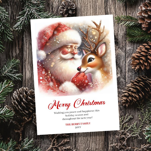Tarjeta Festiva Traditional Santa Rudolph Scene Holiday Greeting  (Traditional Santa Rudolph Scene Holiday Greeting Card)