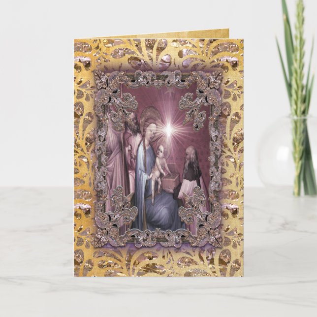 Tarjeta Festiva Traer regalos de Baby Jesus (Anverso)