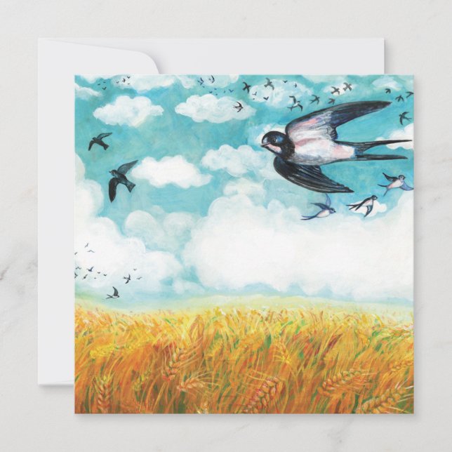 Tarjeta Festiva Trague volando sobre un campo de trigo (Anverso)