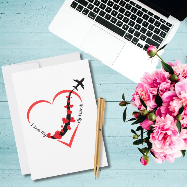 Tarjeta Festiva Travel Airplane Heart & I Love My Fly Friends (Subido por el creador)