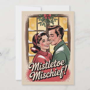 Tarjeta Festiva Travesuras de Muérdago Retro Navideñas Años 50 Vin