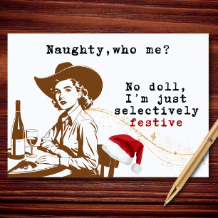 Tarjeta Festiva Traviesa Quién Yo Divertida Vaquera Vintage Navida