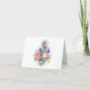Tarjeta Festiva Treble arrecife con rosas rosas rosas rosas