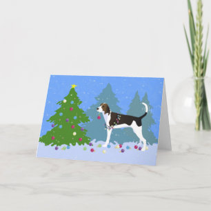 Tarjeta Festiva Treeing Walker Coonhound Decorando Árbol de Navida
