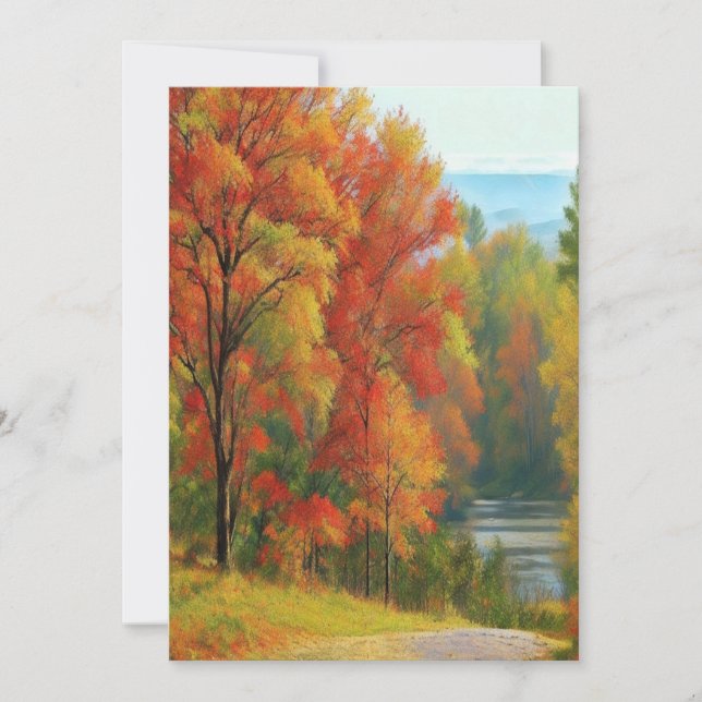 Tarjeta Festiva Trees River Colorful Autumns Wend Timeless Art  (Anverso)