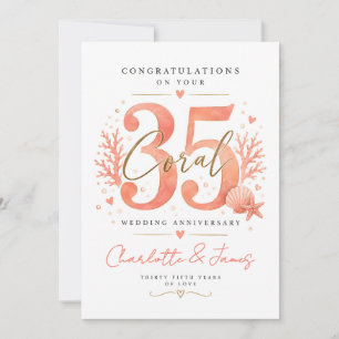 Tarjeta Festiva Treinta y cinco años Aniversario de bodas de coral