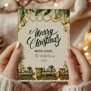 Tarjeta Festiva Tren de los Navidades de oro