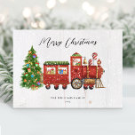 Tarjeta Festiva Tren de Navidades de Santa Vieja no fotográfico<br><div class="desc">Desee a sus amigos y familia una feliz temporada de vacaciones con este diseño de tren de Navidades de Santa Lucía. Personaliza tu saludo de vacaciones y tu apellido.</div>