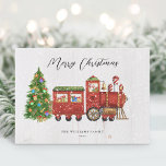 Tarjeta Festiva Tren de Navidades de Santa Vieja no fotográfico<br><div class="desc">Desee a sus amigos y familia una feliz temporada de vacaciones con este diseño de tren de Navidades de Santa Lucía. Personaliza tu saludo de vacaciones y tu apellido.</div>