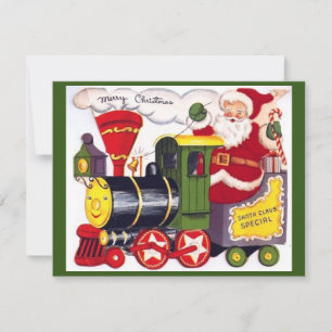 Tarjeta Festiva Tren de Navidades Retro Vintage de Santa On