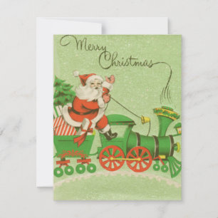 Tarjeta Festiva Tren de Navidades Retro Vintage de Santa On