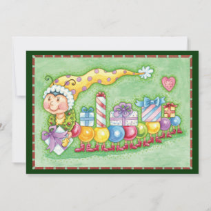 Tarjeta Festiva Tren de oruga navideña linda con regalos