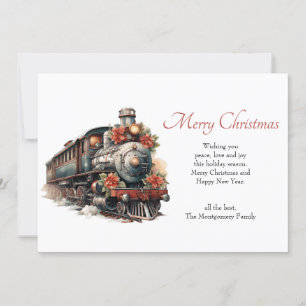 Tarjeta Festiva Tren de vapor de época Navidades tradicionales