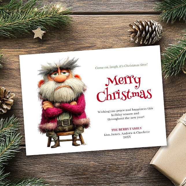 Tarjeta Festiva Trending funny grumpy Santa editable greeting card (Grumpy Santa editable funny digital Christmas card fun)