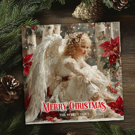 Tarjeta Festiva Trendy angelic angel red gold festive beautiful
