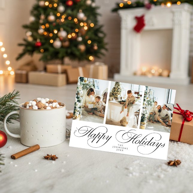 Tarjeta Festiva Trendy Elegant Script 3 Photo Collage Christmas (Subido por el creador)