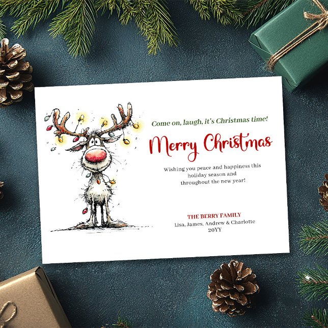 Tarjeta Festiva Trendy Funny Reindeer Holiday Greeting Design (Trendy Funny Reindeer Holiday Greeting Design)