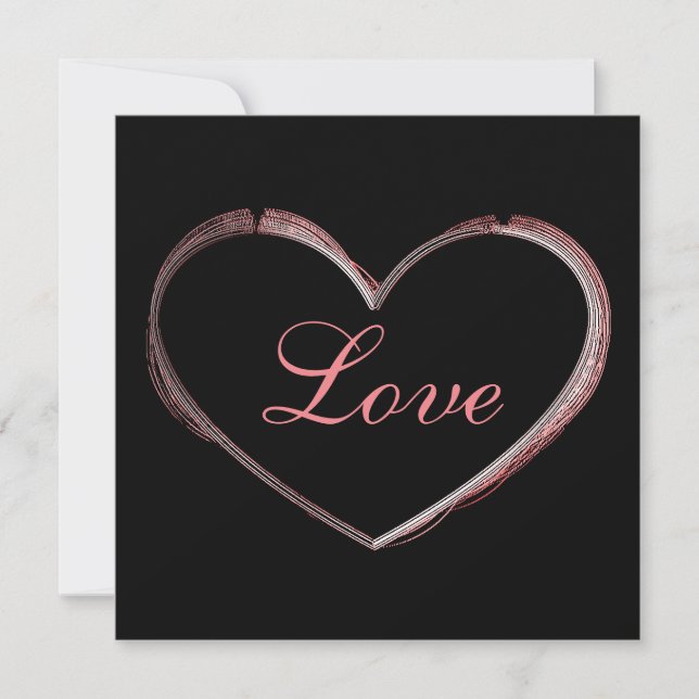 Tarjeta Festiva Trendy Heart Grey Calligraphy Love Boda (Anverso)