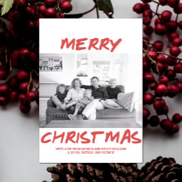 Tarjeta Festiva Trendy Merry Christmas Photo Card | Rojo