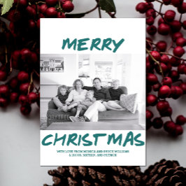 Tarjeta Festiva Trendy Merry Christmas Photo Card | VERDE AZULADO