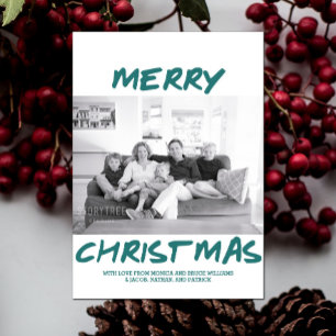 Tarjeta Festiva Trendy Merry Christmas Photo Card VERDE AZULADO