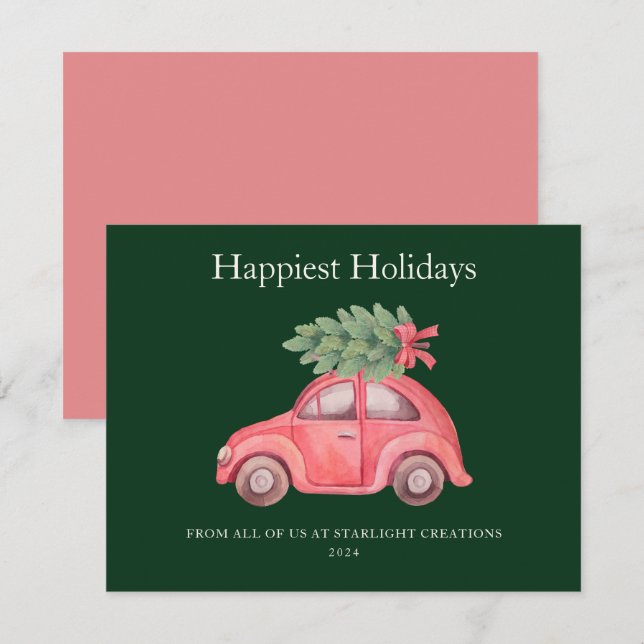 Tarjeta Festiva Trendy Pink Car Business Holiday Card (Anverso / Reverso)