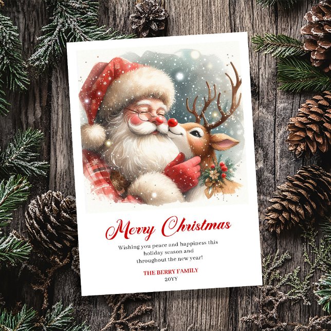 Tarjeta Festiva Trendy Rudolph Santa Claus Whimsical Christmas  (Trendy Rudolph Santa Claus Whimsical Christmas Greeting Card)