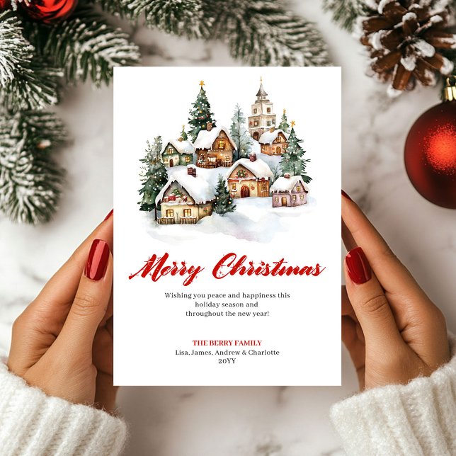 Tarjeta Festiva Trendy Watercolor Christmas Scene Greeting Card (Trendy Watercolor Christmas Scene Greeting Card)