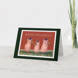 Tarjeta Festiva Tres Adorables Cerdos Deseándote Felices Vacacione