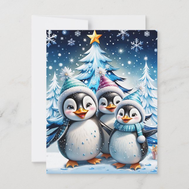 Tarjeta Festiva Tres adorables pingüinos (Anverso)