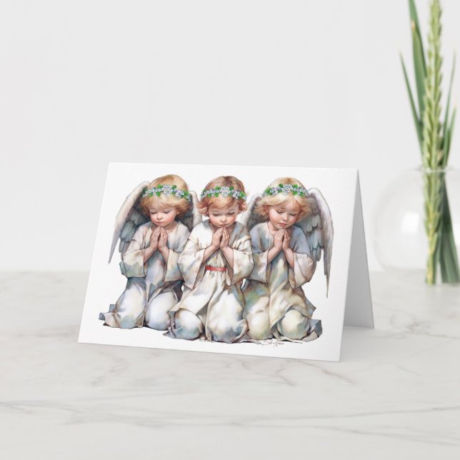 Tarjeta Festiva Tres ángeles en oración (Anverso)