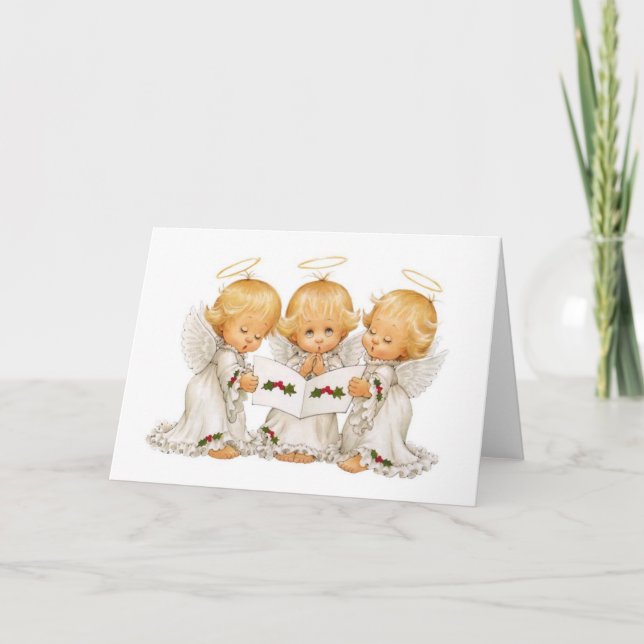 Tarjeta Festiva Tres ángeles Navidades (Anverso)