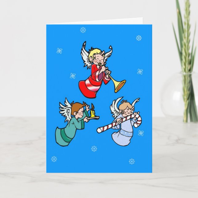 Tarjeta Festiva Tres ángeles Navidades (Anverso)